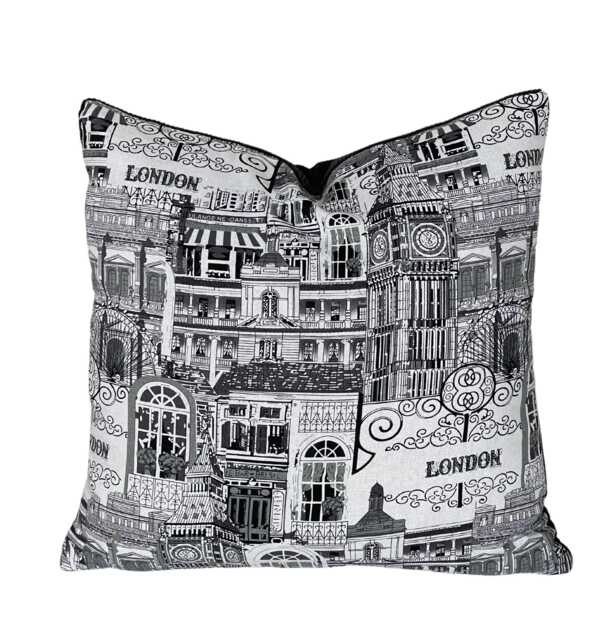 London Cushion Cover - Black & White City Landmarks, Big Ben, Victorian Houses Home Decor - image 1