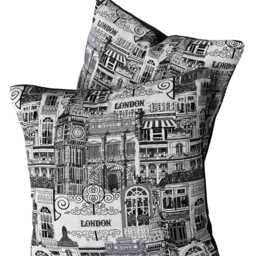 London Cushion Cover - Black & White City Landmarks, Big Ben, Victorian Houses Home Decor - thumbnail 3