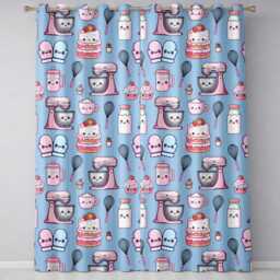 Kawaii Baking Mixer Cake & Cupcake Tools On Blue Seamless Pattern Readymade Eyelet Ring Top Thermal 100% Blackout Curtains - thumbnail 2