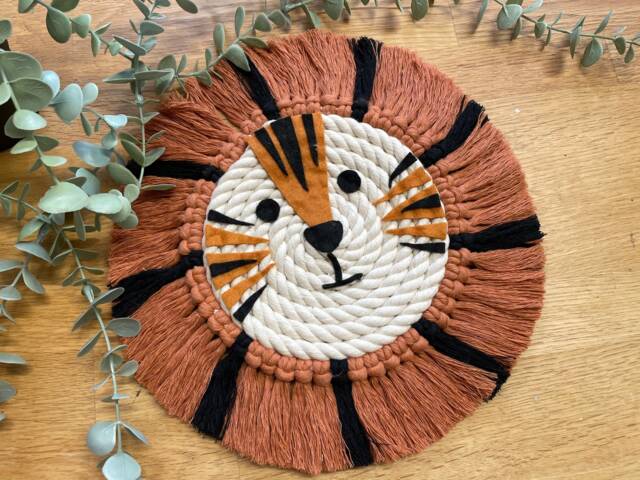 Tiger Macrame Rope Animal Wall Hanging - Jungle Animal Rope Faces Nursery Decor New Baby Gift - image 1