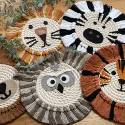 Tiger Macrame Rope Animal Wall Hanging - Jungle Animal Rope Faces Nursery Decor New Baby Gift - thumbnail 3