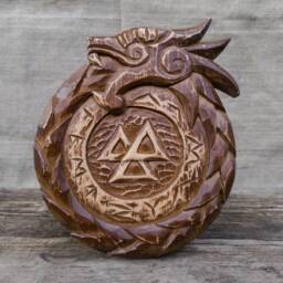 Viking Wood Carving Valknut Sign, Ouroboros Dragon Wall Art, Norse Mythology Decor, Pagan Ornament, Celtic Knot Sculpture, Asatru Gift - thumbnail 3
