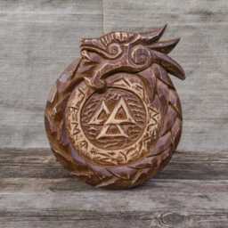 Viking Wood Carving Valknut Sign, Ouroboros Dragon Wall Art, Norse Mythology Decor, Pagan Ornament, Celtic Knot Sculpture, Asatru Gift - thumbnail 1