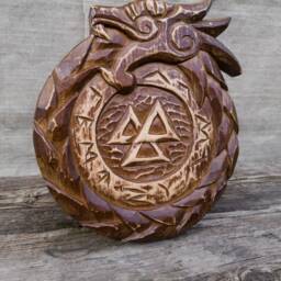 Viking Wood Carving Valknut Sign, Ouroboros Dragon Wall Art, Norse Mythology Decor, Pagan Ornament, Celtic Knot Sculpture, Asatru Gift - thumbnail 2