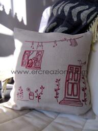 Pillow in Ecru Linen, Embroidered By Hand - thumbnail 4