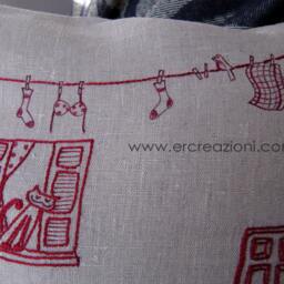 Pillow in Ecru Linen, Embroidered By Hand - thumbnail 3