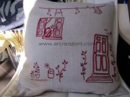 Pillow in Ecru Linen, Embroidered By Hand - thumbnail 1