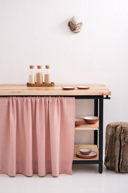 Natural Linen Kitchen Curtains, Cupboard, Bathroom Shelf Drapery, Stonewashed Linen Cafe Curtain, Eco-Friendly Decor - image 1