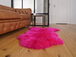 Sheepskin Pink Throw Genuine Leather Wool Carpet Decorative Rug Brown Comfy, Cozy, Hair Is Very Thick, Shiny - thumbnail 1