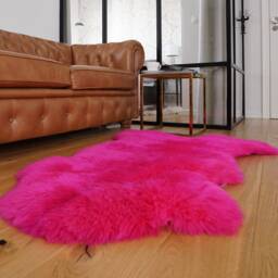 Sheepskin Pink Throw Genuine Leather Wool Carpet Decorative Rug Brown Comfy, Cozy, Hair Is Very Thick, Shiny - thumbnail 3
