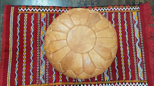 Stuffed Moroccan Leather Pouf, Pouf Ottoman, Handmade Floor Poof, Footstool, Ottoman Table, & Stools - image 1