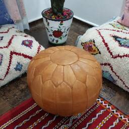 Stuffed Moroccan Leather Pouf, Pouf Ottoman, Handmade Floor Poof, Footstool, Ottoman Table, & Stools - thumbnail 3