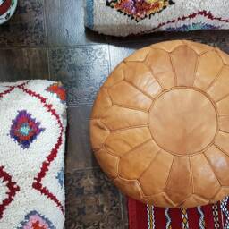 Stuffed Moroccan Leather Pouf, Pouf Ottoman, Handmade Floor Poof, Footstool, Ottoman Table, & Stools - thumbnail 2