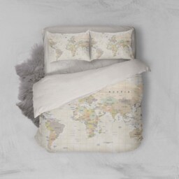 3D World Map Duvet Cover Set, Warm Tones Bedding - thumbnail 2