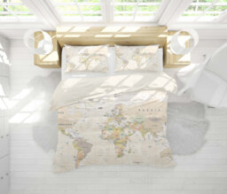 3D World Map Duvet Cover Set, Warm Tones Bedding - thumbnail 1