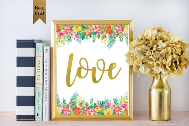 Love Print Wall Art, Tropical Decor, Rose Gold Gallery Print, Wedding Gift, Wedding Party Theme, Valentines, Gifts - image 1