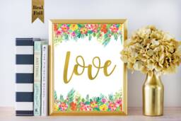 Love Print Wall Art, Tropical Decor, Rose Gold Gallery Print, Wedding Gift, Wedding Party Theme, Valentines, Gifts - thumbnail 1