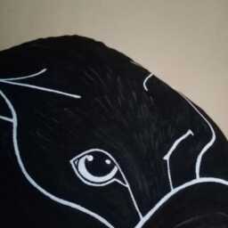 Hand-Painted Black Cat Pillow, Decorative Cotton Cushion - thumbnail 4