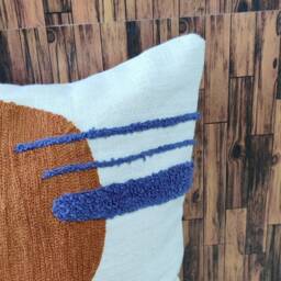 Embroidered Boho Pillow Cover Navy, Rust, & Ivory Cotton Cushion - thumbnail 3