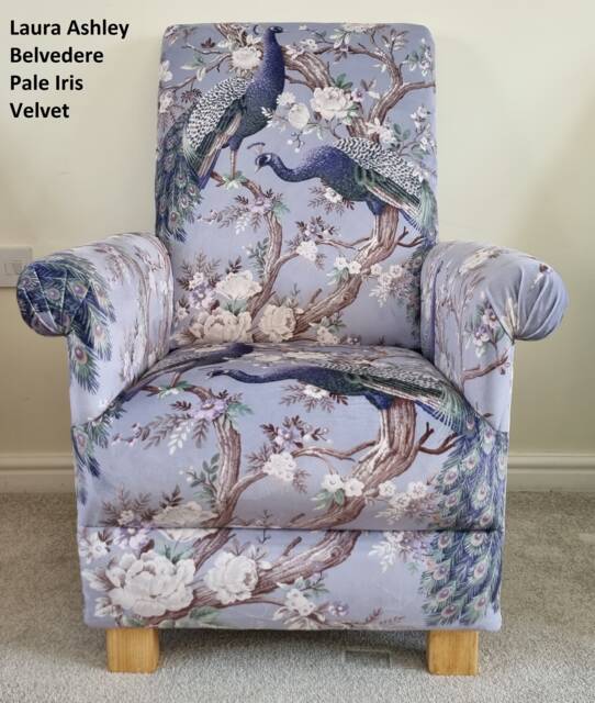 Laura Ashley Belvedere Fabric Adult Chair Armchair Peacocks Birds Botanical Duck Egg Green Midnight Blue Soft Truffle Velvet Chalk Lilac - image 1