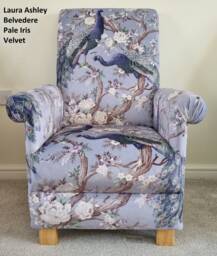 Laura Ashley Belvedere Fabric Adult Chair Armchair Peacocks Birds Botanical Duck Egg Green Midnight Blue Soft Truffle Velvet Chalk Lilac