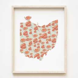 Ohio State Flower Map Watercolor Scarlet Carnation - Art Print Floral Mothers Day Gift Wall Graduation Wedding Realtor Moving - thumbnail 1