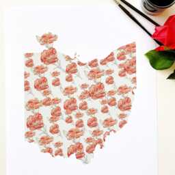 Ohio State Flower Map Watercolor Scarlet Carnation - Art Print Floral Mothers Day Gift Wall Graduation Wedding Realtor Moving - thumbnail 4