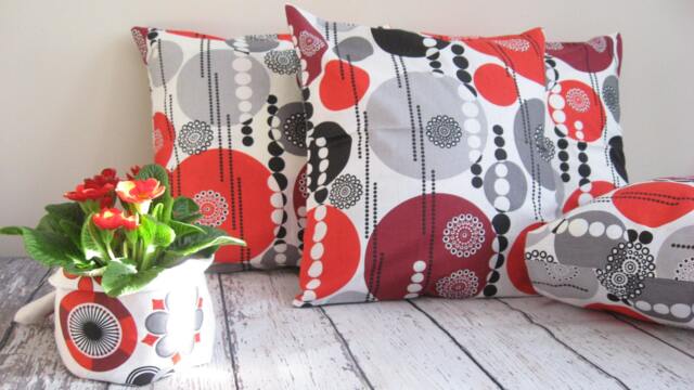 Red Pillow Covers, Valentine's Day Gift, Cotton Cases, Red Grey Black Circles, Geometric Figures, Abstract Picture - image 1