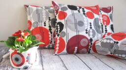 Red Pillow Covers, Valentine's Day Gift, Cotton Cases, Red Grey Black Circles, Geometric Figures, Abstract Picture - thumbnail 1