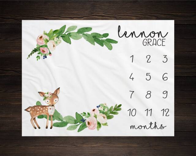 Woodland Milestone Blanket Monthly Growth Tracker Soft Fleece Deer Baby Shower Gift Newborn Watch Me Grow Girl - image 1
