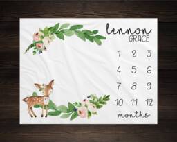 Woodland Milestone Blanket Monthly Growth Tracker Soft Fleece Deer Baby Shower Gift Newborn Watch Me Grow Girl - thumbnail 1