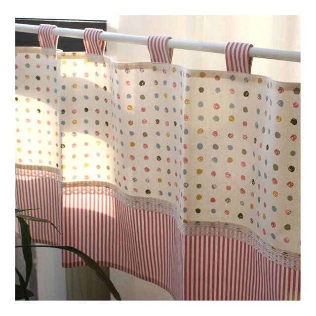 Tab Top Polka Dots Stripe Cafe Curtain Window Valance/Kids Nursery/Child Playroom Drape/Girl's Room/Bathroom Shower Curtain-Freegift - image 1