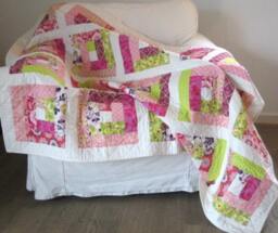 Quilt, Big Block Log Cabin Quilt, Homemade Baby A Modern Log Cabin Quilts, Throw Quilt - thumbnail 3
