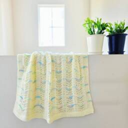 New Handmade Cream Knit Crochet Baby Afghan Blanket Throw Newborn Infant Wave Trim Antique White - thumbnail 3