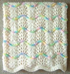 New Handmade Cream Knit Crochet Baby Afghan Blanket Throw Newborn Infant Wave Trim Antique White - thumbnail 2