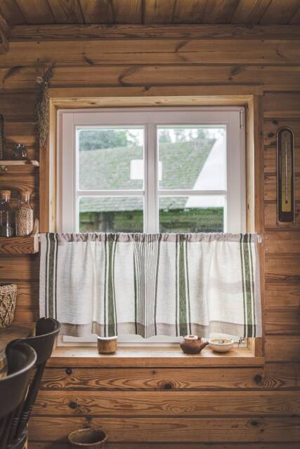 Handmade Linen Caf?? Curtain - French Farmhouse Window Panel, Natural With Stripes, Perfect For Kitchen Or Small Windows - image 1