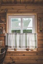 Handmade Linen Caf?? Curtain - French Farmhouse Window Panel, Natural With Stripes, Perfect For Kitchen Or Small Windows - thumbnail 1