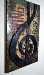 "Treble Clef, Violin Key, Metal Wall Art Sculpture, Handmade 3D Painting, Music Room, Vintage Style, Metal Home Decor 35""x24" - thumbnail 1