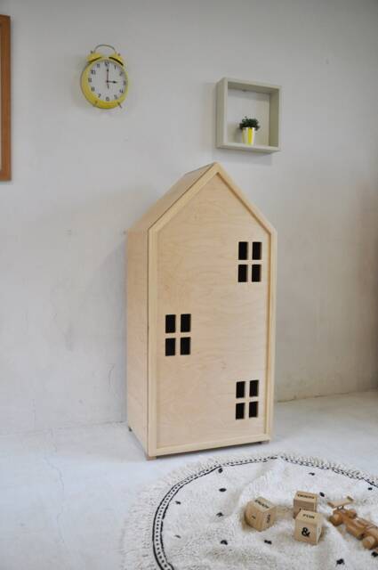 Montessori Style Wardrobe For Babies Made Of Wood. Charming Wooden With Doors & Shelves Baby's Room. Handmade Furniture - image 1