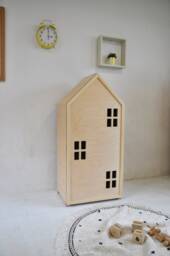 Montessori Style Wardrobe For Babies Made Of Wood. Charming Wooden With Doors & Shelves Baby's Room. Handmade Furniture - thumbnail 1