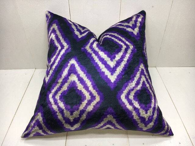 20x20 Purple Ikat Pillow Cover - Handwoven Silk Blend, Modern Home Decor - image 1