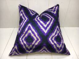 20x20 Purple Ikat Pillow Cover - Handwoven Silk Blend, Modern Home Decor - thumbnail 1