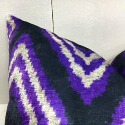 20x20 Purple Ikat Pillow Cover - Handwoven Silk Blend, Modern Home Decor - thumbnail 3