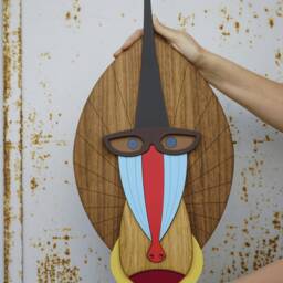 Wooden Mandrill Head, Wall Art, Decor, Animal Nursery Mount, Monkey - thumbnail 3