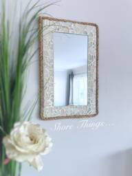 "Nautical Home Decor, Sea Glass Mirror, Rectangle 15""x9"