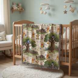 Personalized Pooh Woven Blanket, Custom Name Baby Nursery Throw Winnie Gift, Woodland Blanket - thumbnail 2