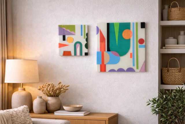 Colorful Resin Geometric Wall Art Set Modern Square Home Decor - image 1