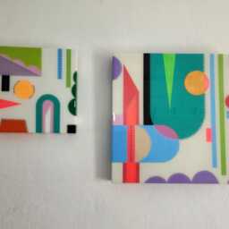 Colorful Resin Geometric Wall Art Set Modern Square Home Decor - thumbnail 3
