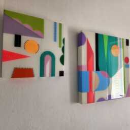Colorful Resin Geometric Wall Art Set Modern Square Home Decor - thumbnail 2