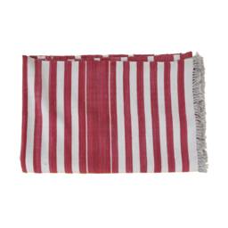 Handmade Cotton Area Rug Bright Red Striped Kilim Dhurrie, Reversible - thumbnail 4